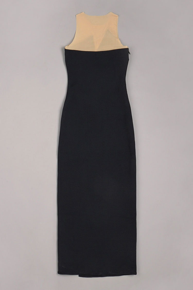Sparkly Crocodile Embellished High Split Mesh Maxi Dress - Black - View 4