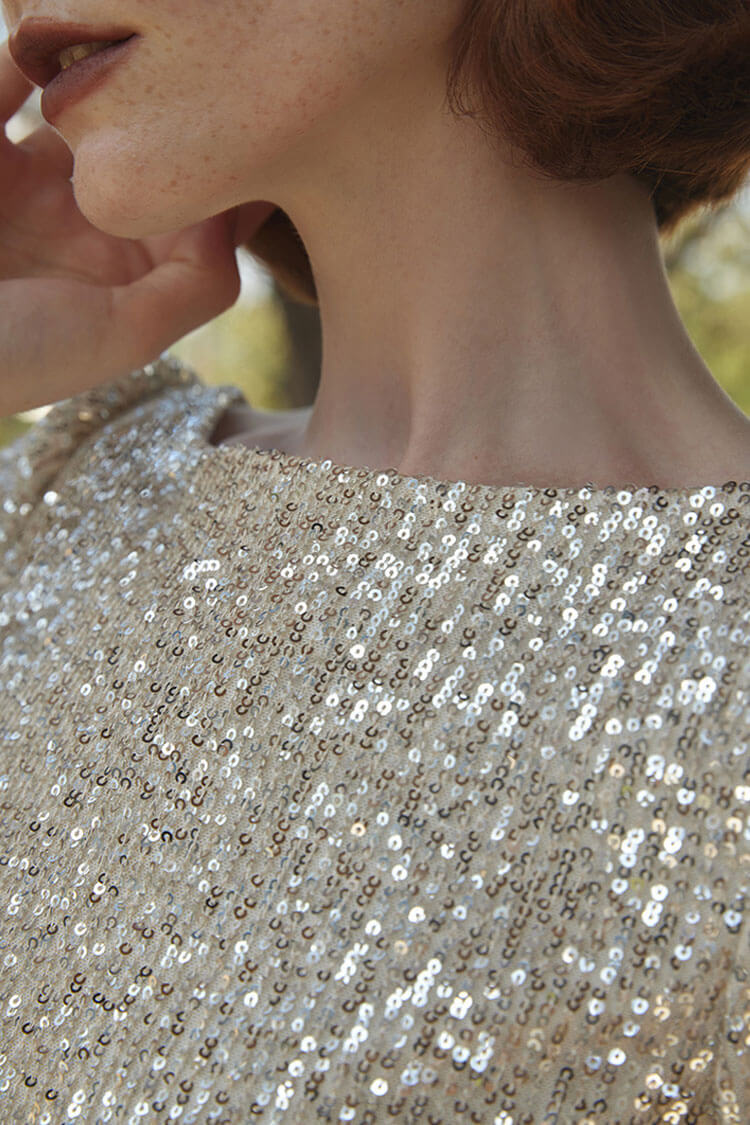 Sequin Boat Neck Bell Sleeve Fishtail Mermaid Gown - View 4