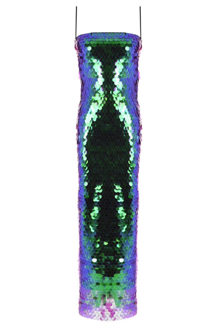 Sequin Spaghetti Strap Straight Neck Bodycon Midi Dress - View 4