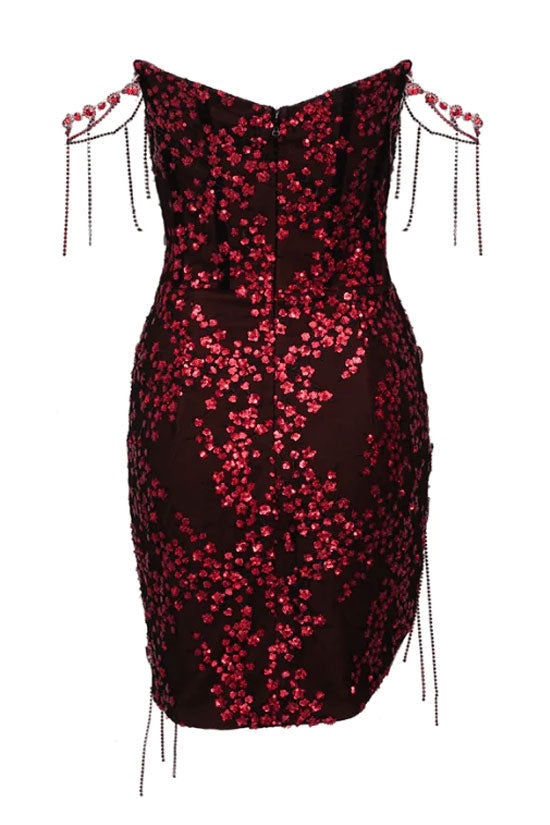 Sequin Square Neck Corset Rhinestone Fringe Mini Party Dress - View 5