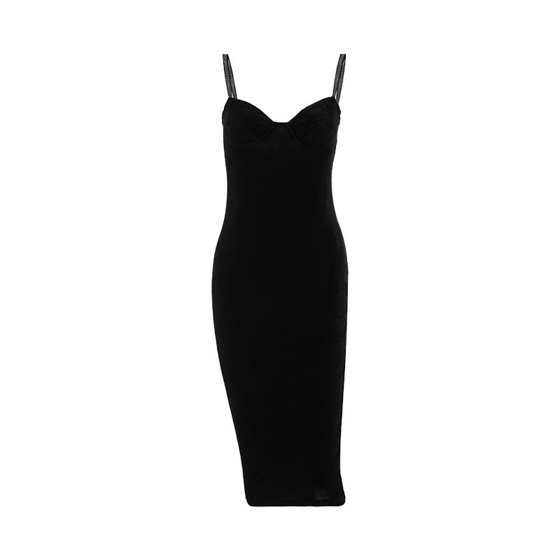 Rhinestone Sweetheart Neck Cocktail Midi Dress - Black - View 3