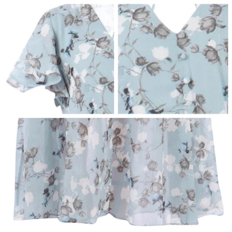 Floral Print Short Sleeve V-Neck A-Line Maxi Dress - View 11