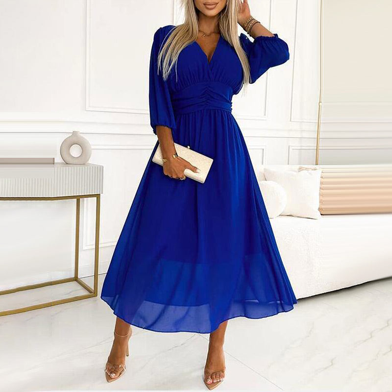 V-Neck Puff Sleeve Chiffon Maxi Dress - View 8
