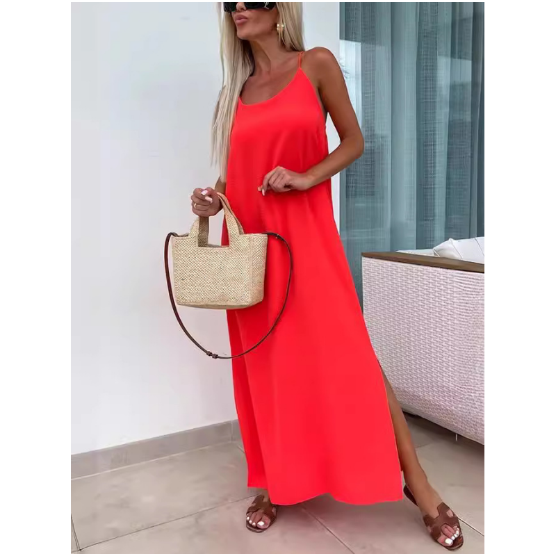 Spaghetti Strap Scoop Neck Flowy A-Line Maxi Summer Dress - View 5