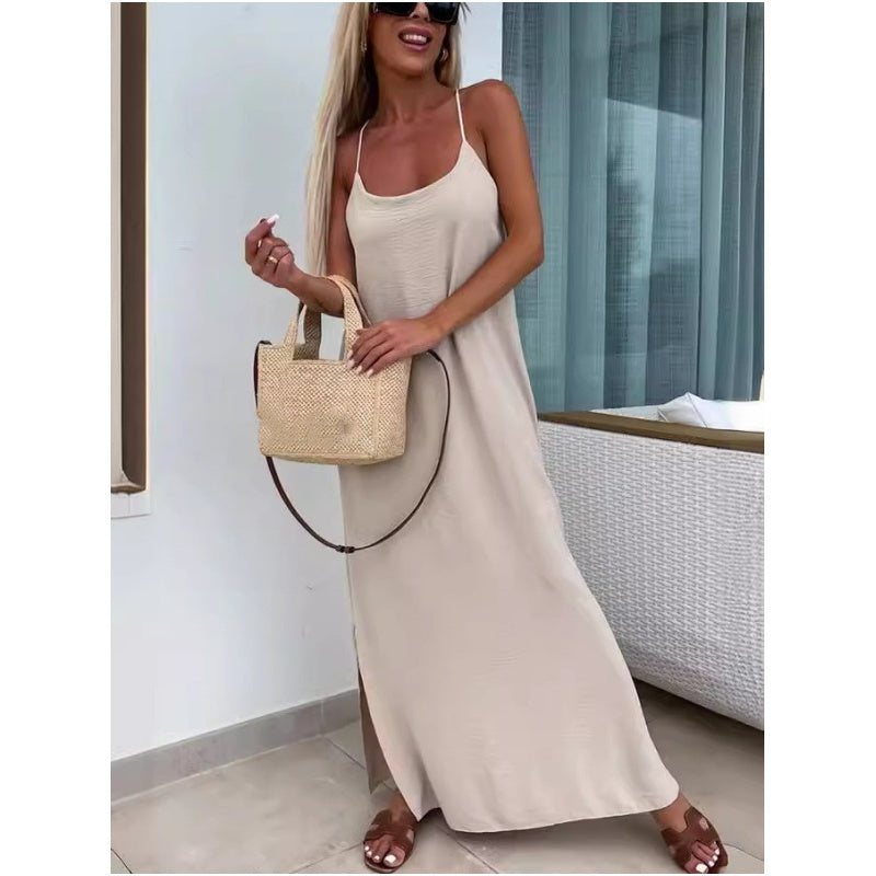 Spaghetti Strap Scoop Neck Flowy A-Line Maxi Summer Dress - View 2