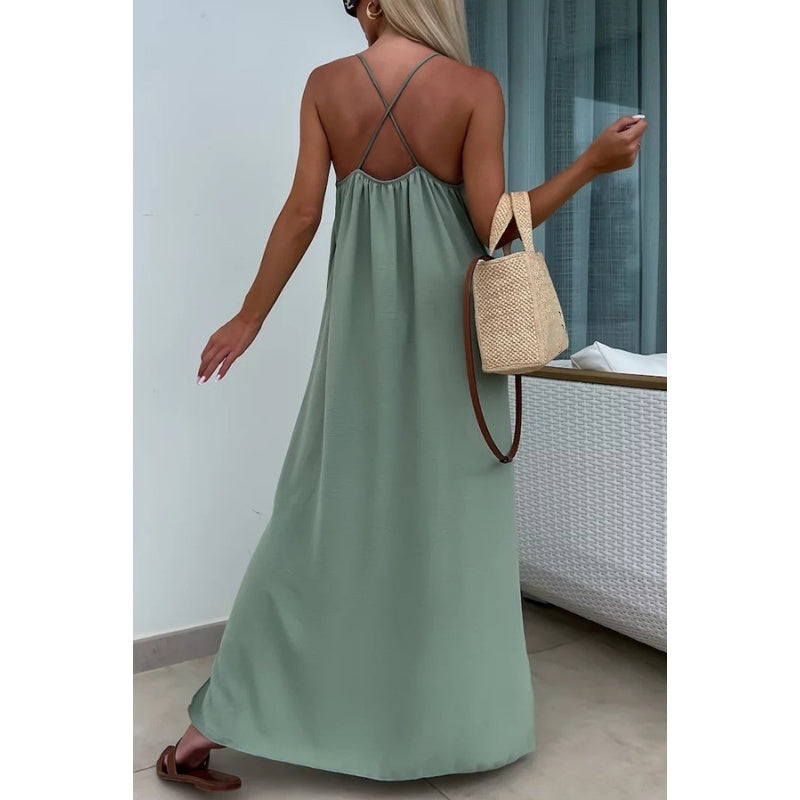 Spaghetti Strap Scoop Neck Flowy A-Line Maxi Summer Dress - View 8