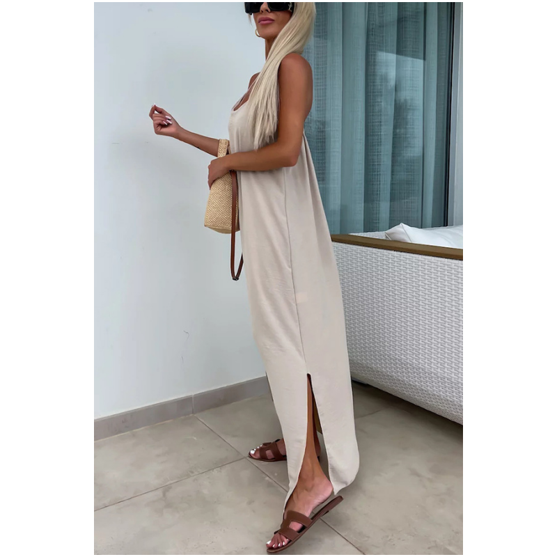 Spaghetti Strap Scoop Neck Flowy A-Line Maxi Summer Dress - View 7