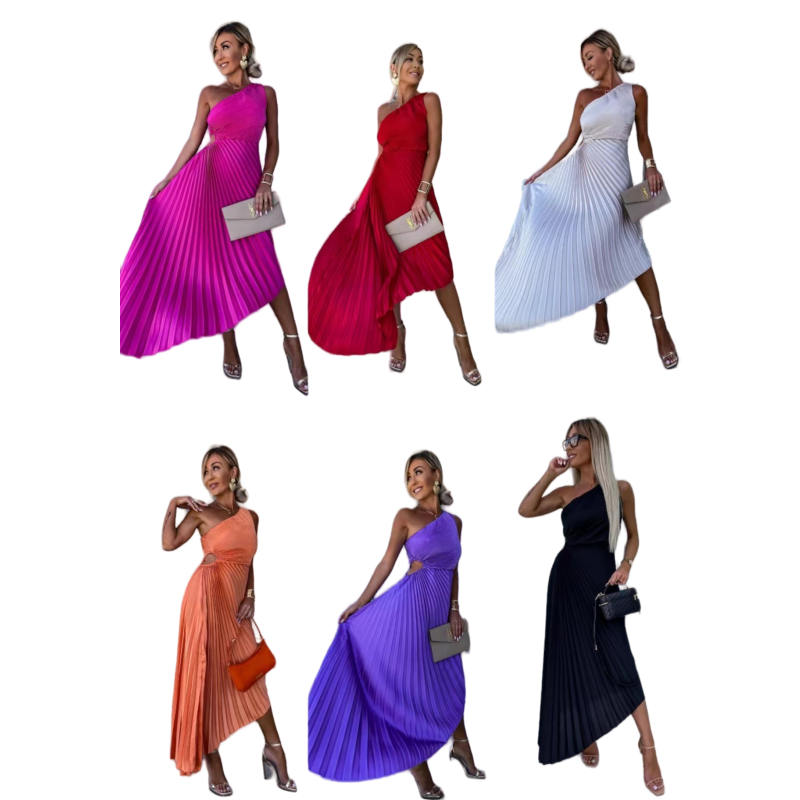 Antonia One Shoulder Pleated Maxi Dress - View 2