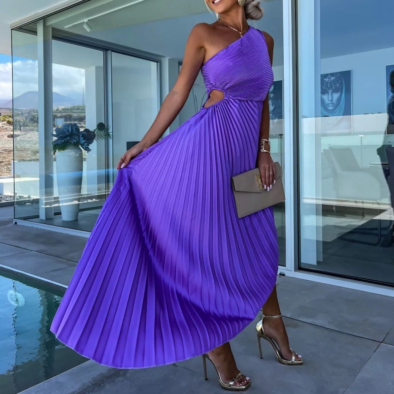 Antonia One Shoulder Pleated Maxi Dress - View 9
