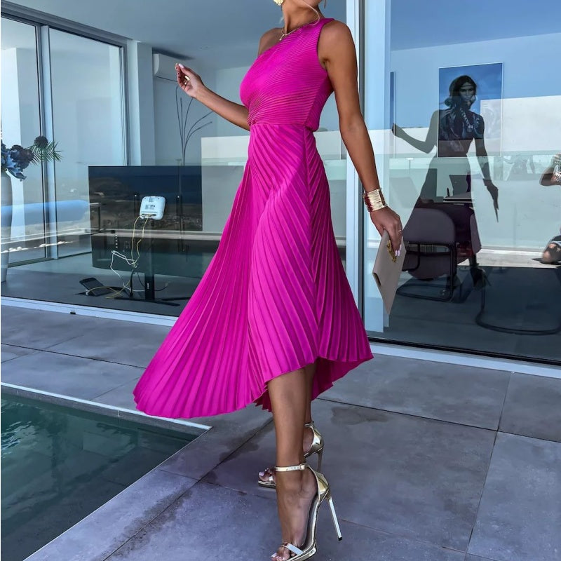 Antonia One Shoulder Pleated Maxi Dress - View 7