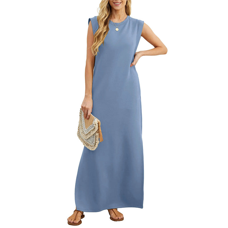 Crew Neck Sleeveless Pocket Shift Maxi Dress 3