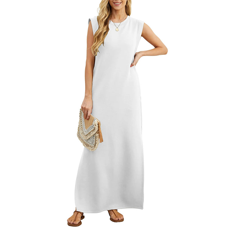 Crew Neck Sleeveless Pocket Shift Maxi Dress 5