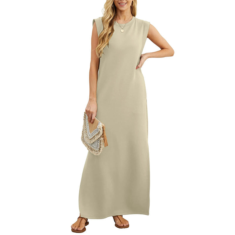 Crew Neck Sleeveless Pocket Shift Maxi Dress 4