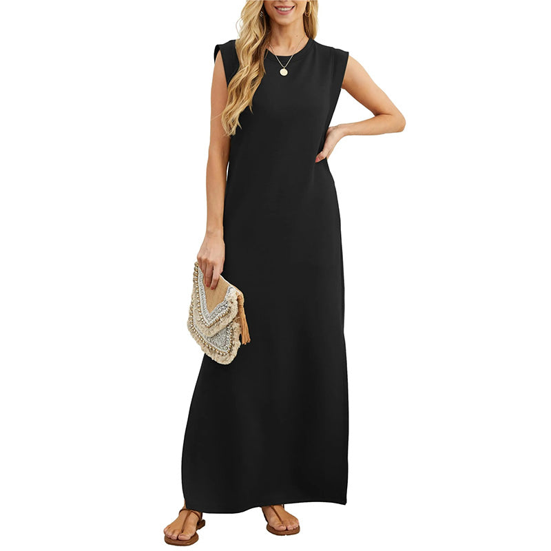 Crew Neck Sleeveless Pocket Shift Maxi Dress 8