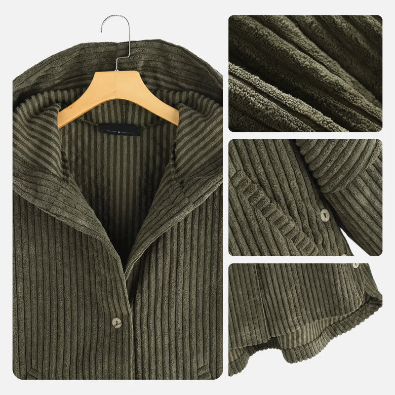 Corduroy Hooded Button Front High Low Coat 4