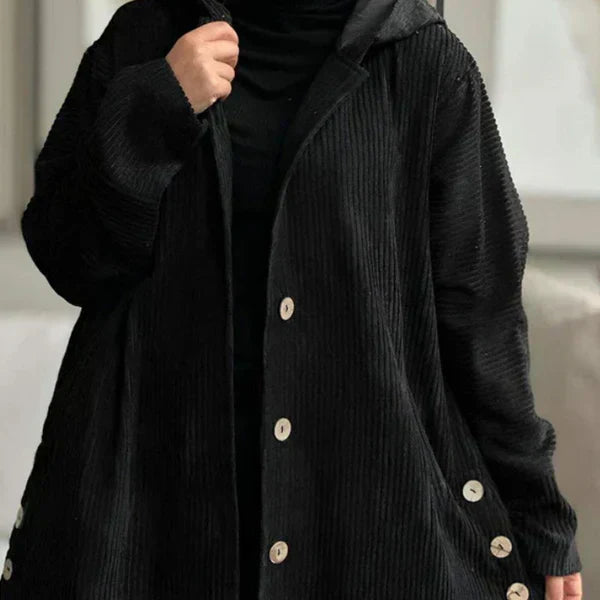 Corduroy Hooded Button Front High Low Coat 12