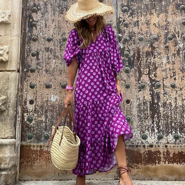 V-Neck Puff Sleeve Tiered Maxi Dress 2