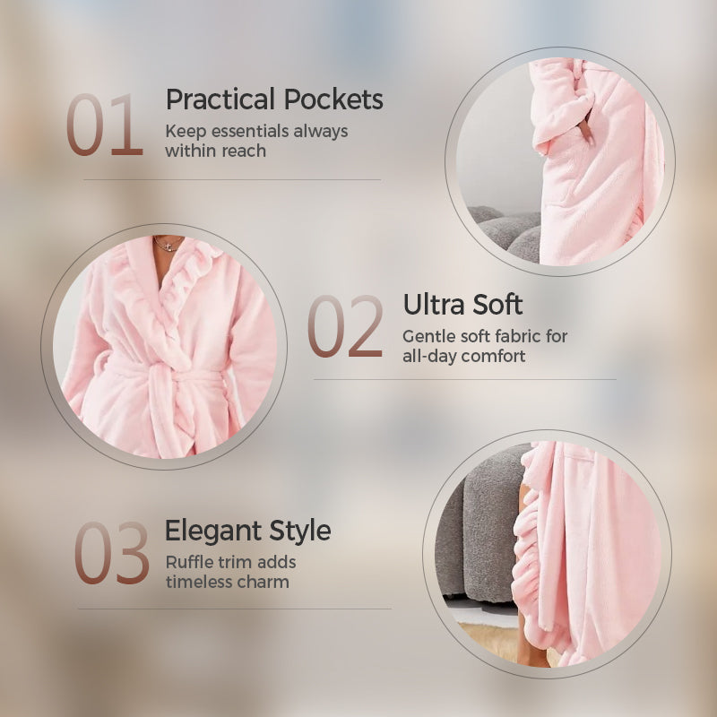 Fleece Ruffle Trim Belted Long Sleeve Dressing Gown - View 24