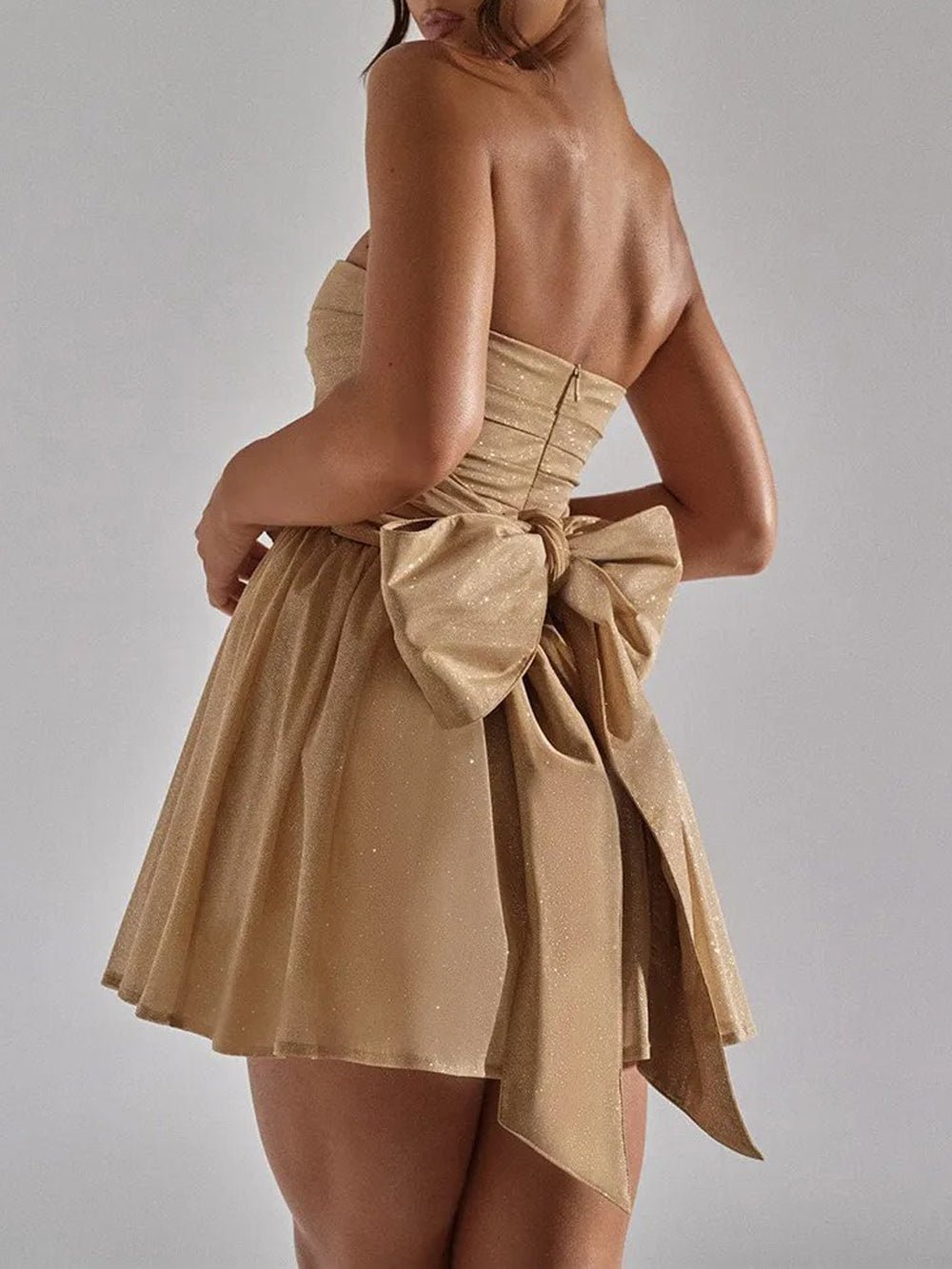 Glitter Tulle Strapless Ruched Fit and Flare Mini Dress - View 2