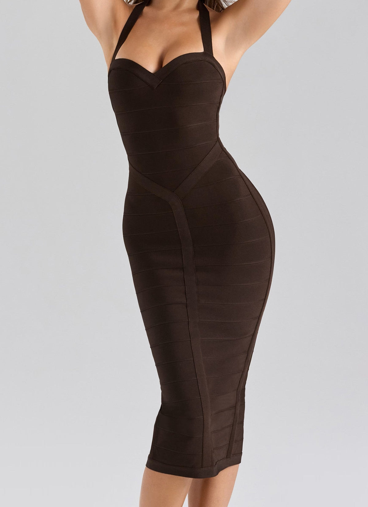 Halter Sweetheart Bandage Bodycon Midi Dress - View 2