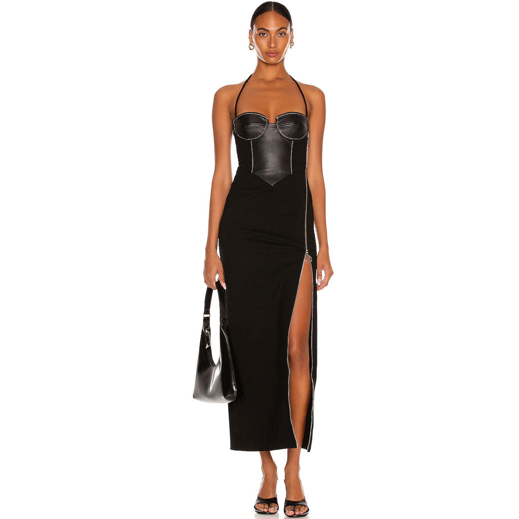 Faux Leather halter neck Mini Dress Cocktail - View 2