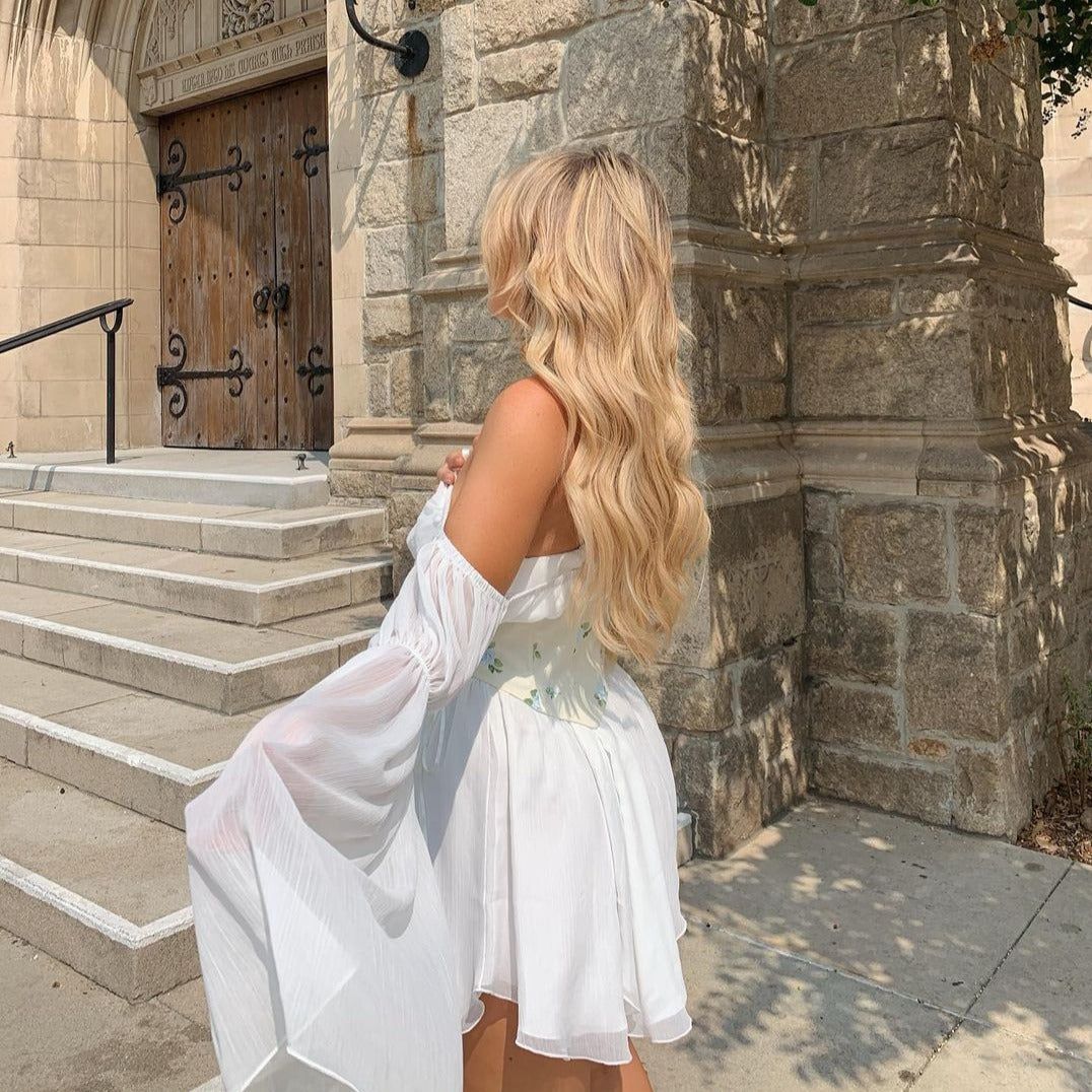 Floral Print Off Shoulder Puff Sleeve Lace Up Corset Mini Dress - View 4