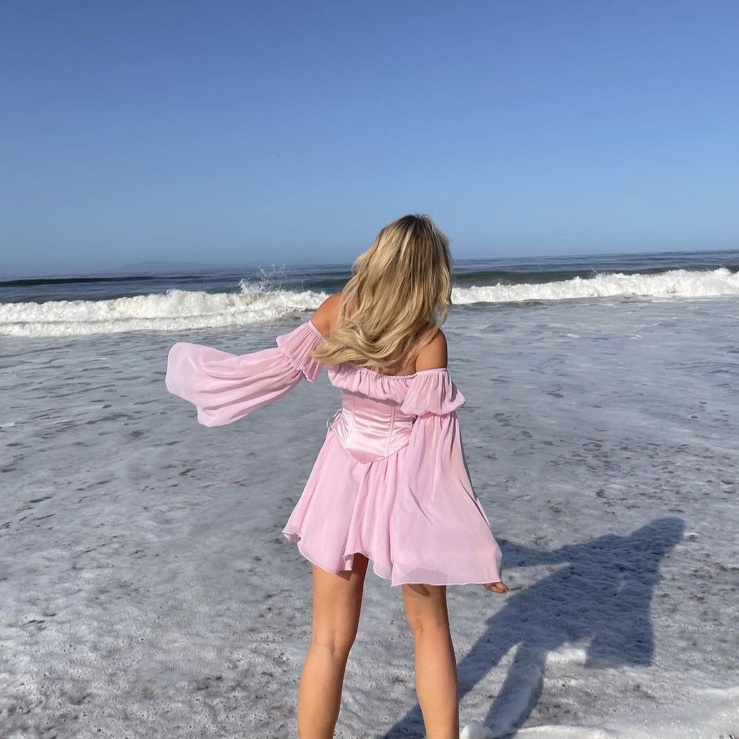 Floral Print Off Shoulder Puff Sleeve Lace Up Corset Mini Dress - View 5