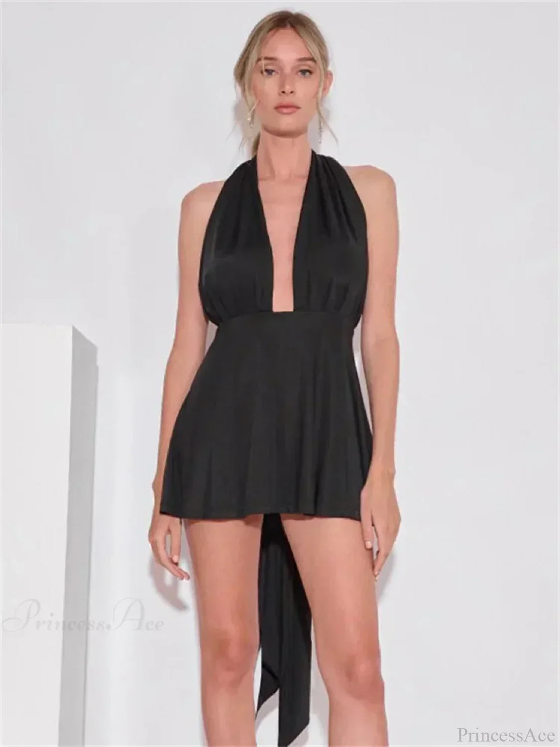V-Neck Backless Bandage Mini Dress - View 7
