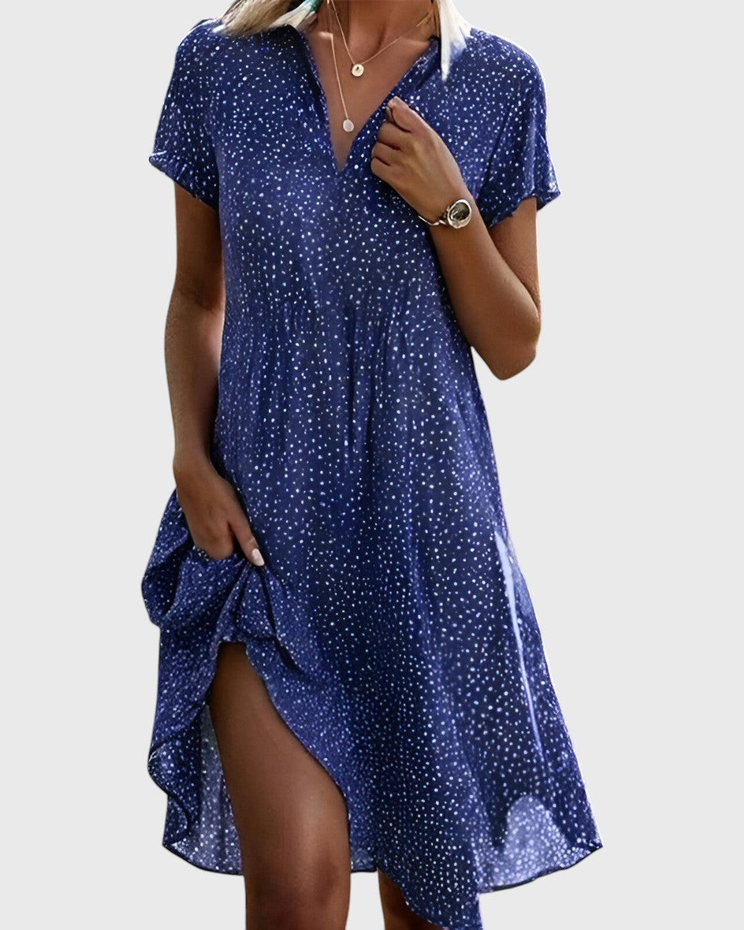 Polka Dot Collared Short Sleeve High Low Shirt Dress 2