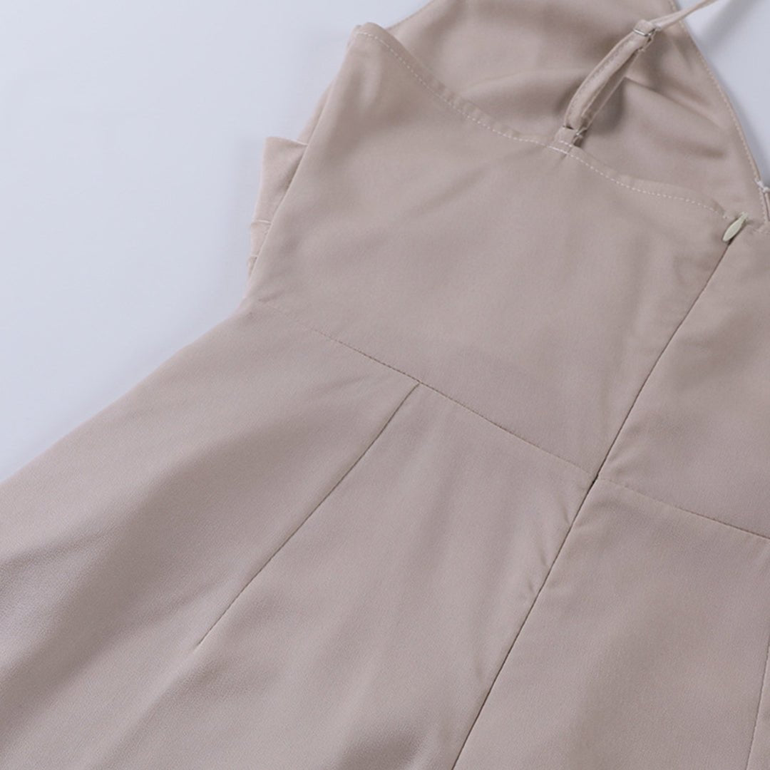 Satin Surplice Wrap Bodice Deep V-Neck Spaghetti Strap Maxi Gown - View 9