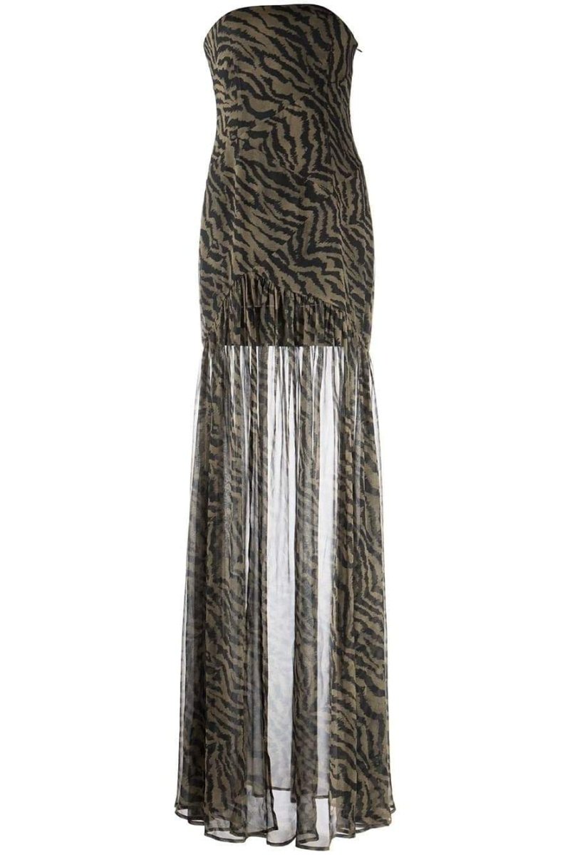 Zebra Print Strapless Sheer Overlay High Split Maxi Dress - View 6