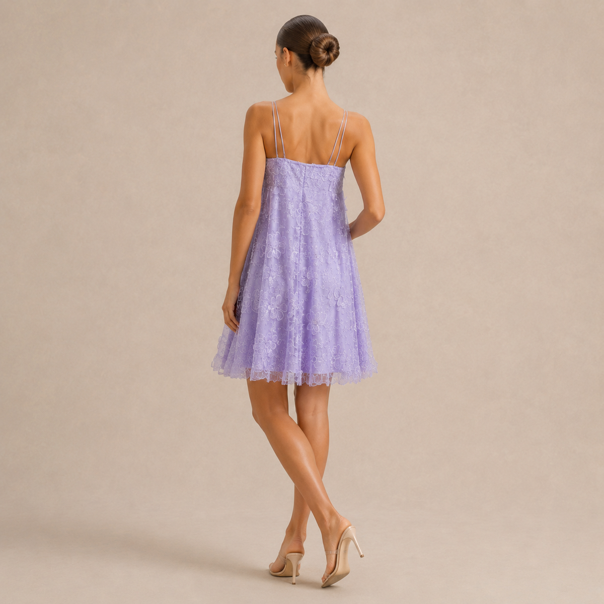 Floral Applique Spaghetti Strap Tulle Babydoll Mini Dress 9