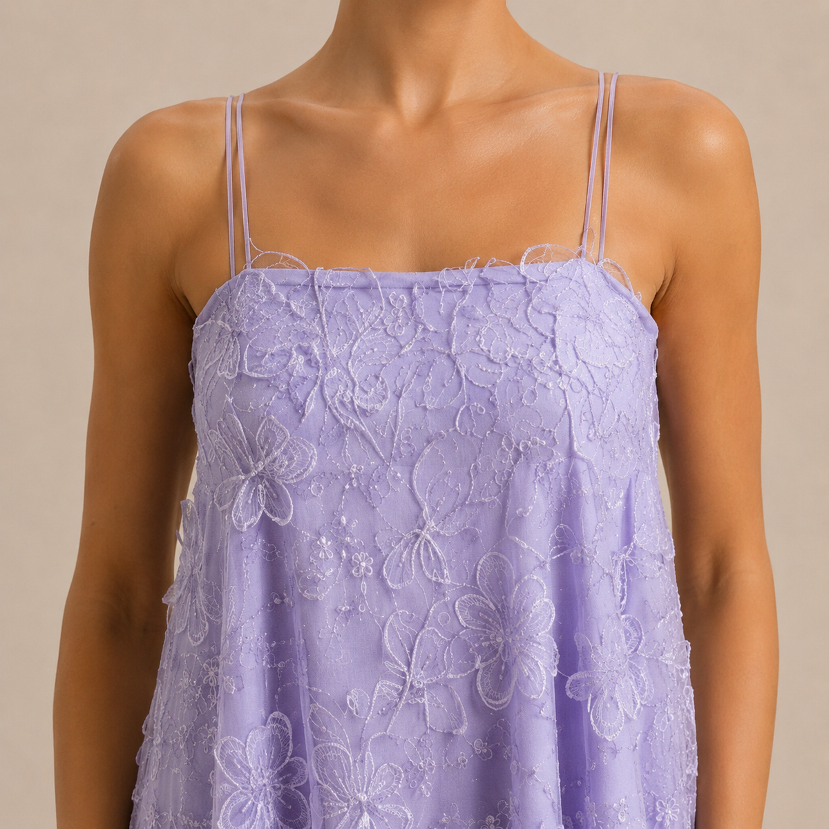 Floral Applique Spaghetti Strap Tulle Babydoll Mini Dress 8