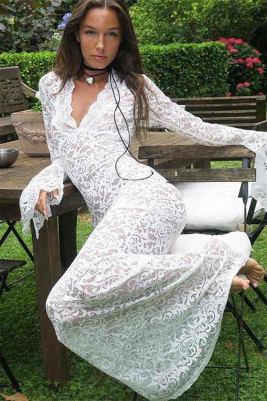 Virginia Sheer Lace Mermaid Maxi Dress - View 2