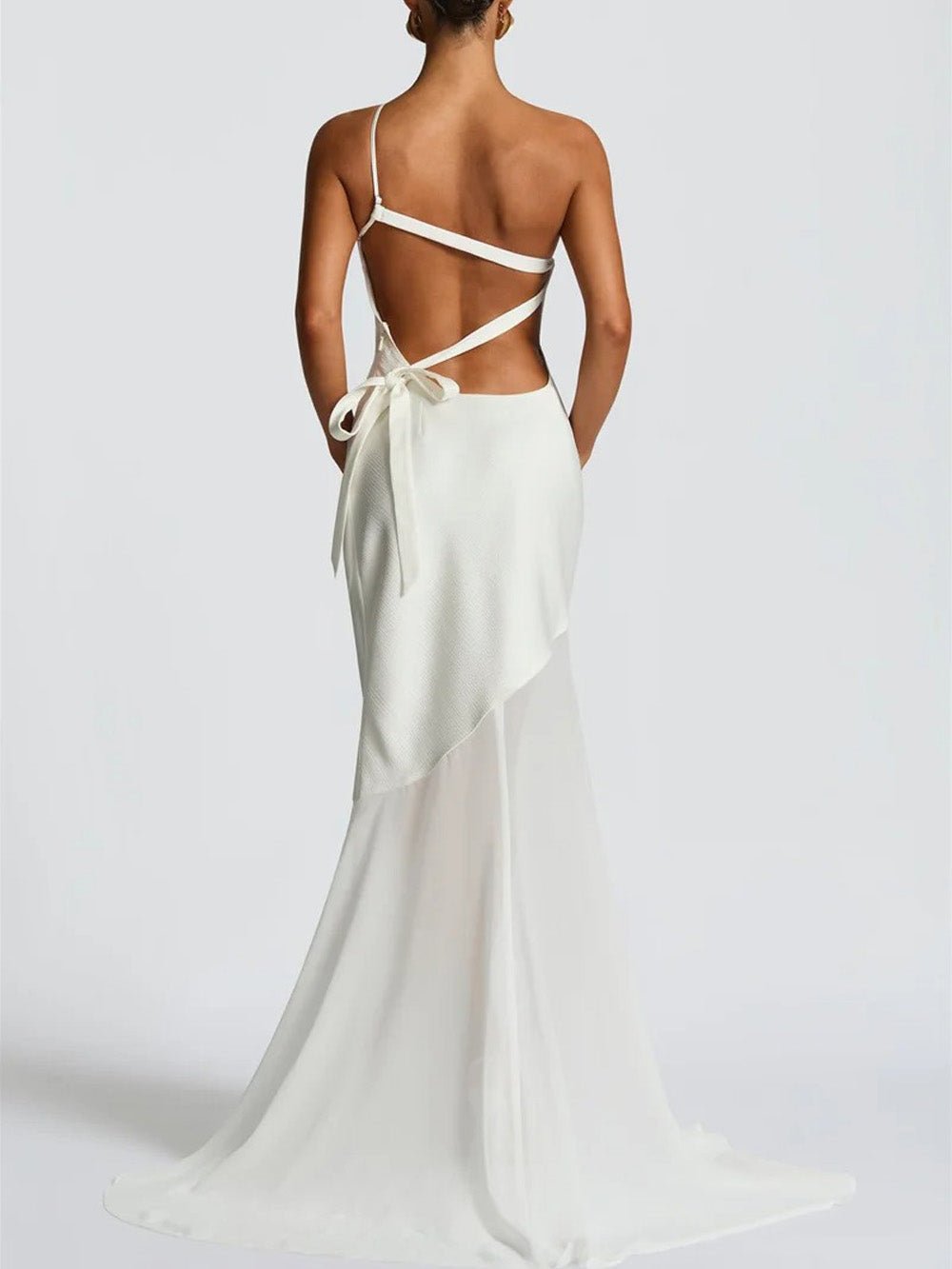 One Shoulder Sheer Mesh Panel Mermaid Maxi Gown - View 2