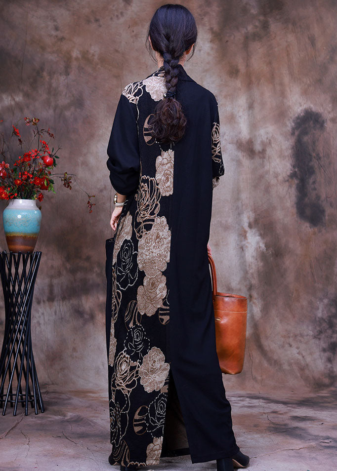 Rose Floral Print V-Neck Draped Wrap Three Quarter Sleeve Maxi Dress - View 5