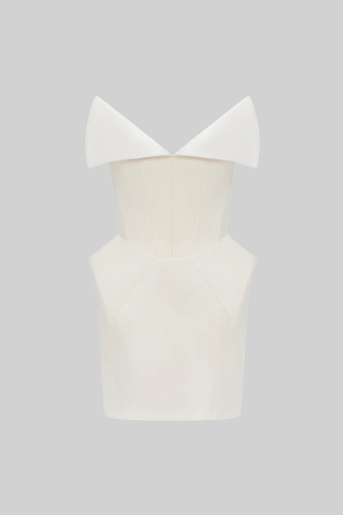 Structured Corset Mini Dress With Folded Collar-style Neckline – White - View 2