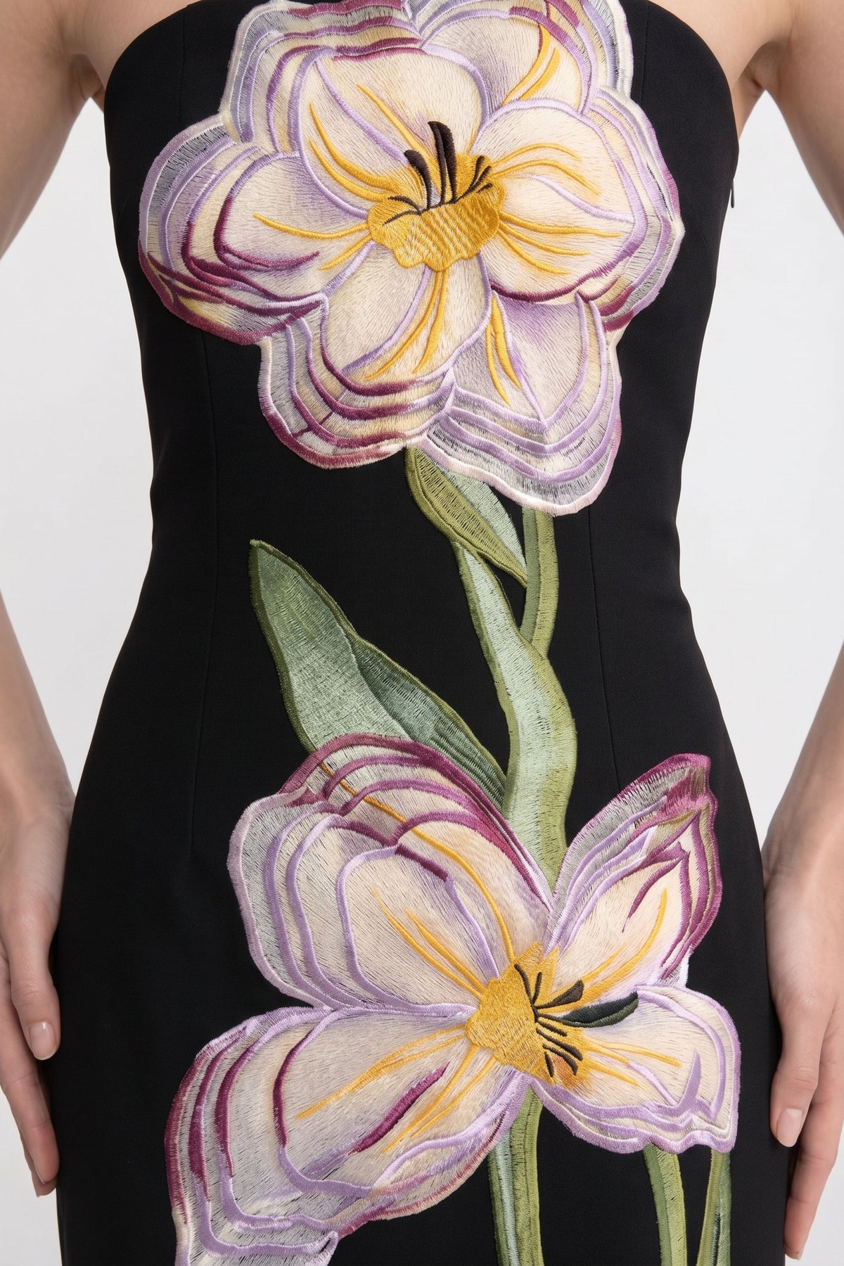 Strapless Floral-Print Midi Dress With Column Silhouette - Black - View 5