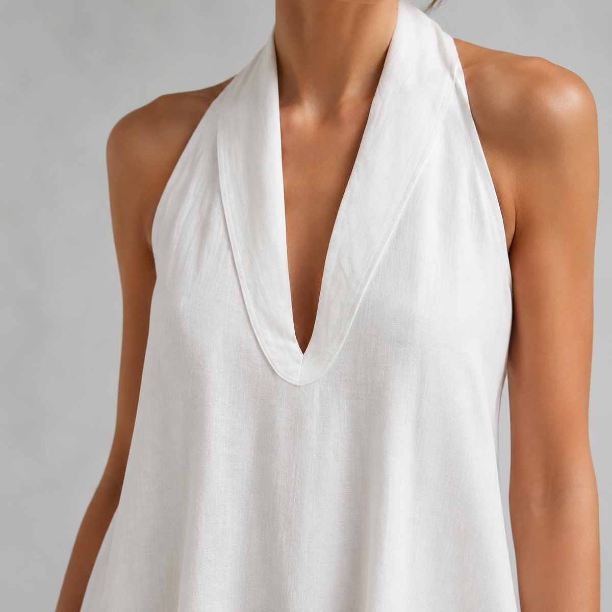 Halter V-Neck Sleeveless A-Line Linen Maxi Dress 8