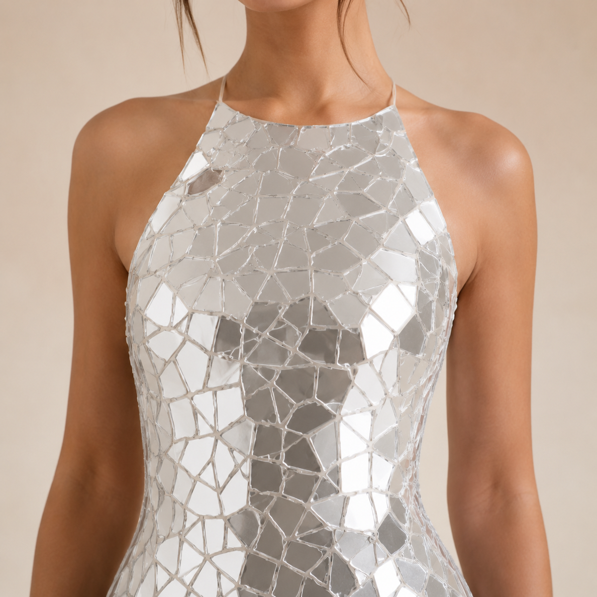 Halter Neck Mirror Mosaic Sequin Bodycon Mini Dress 5