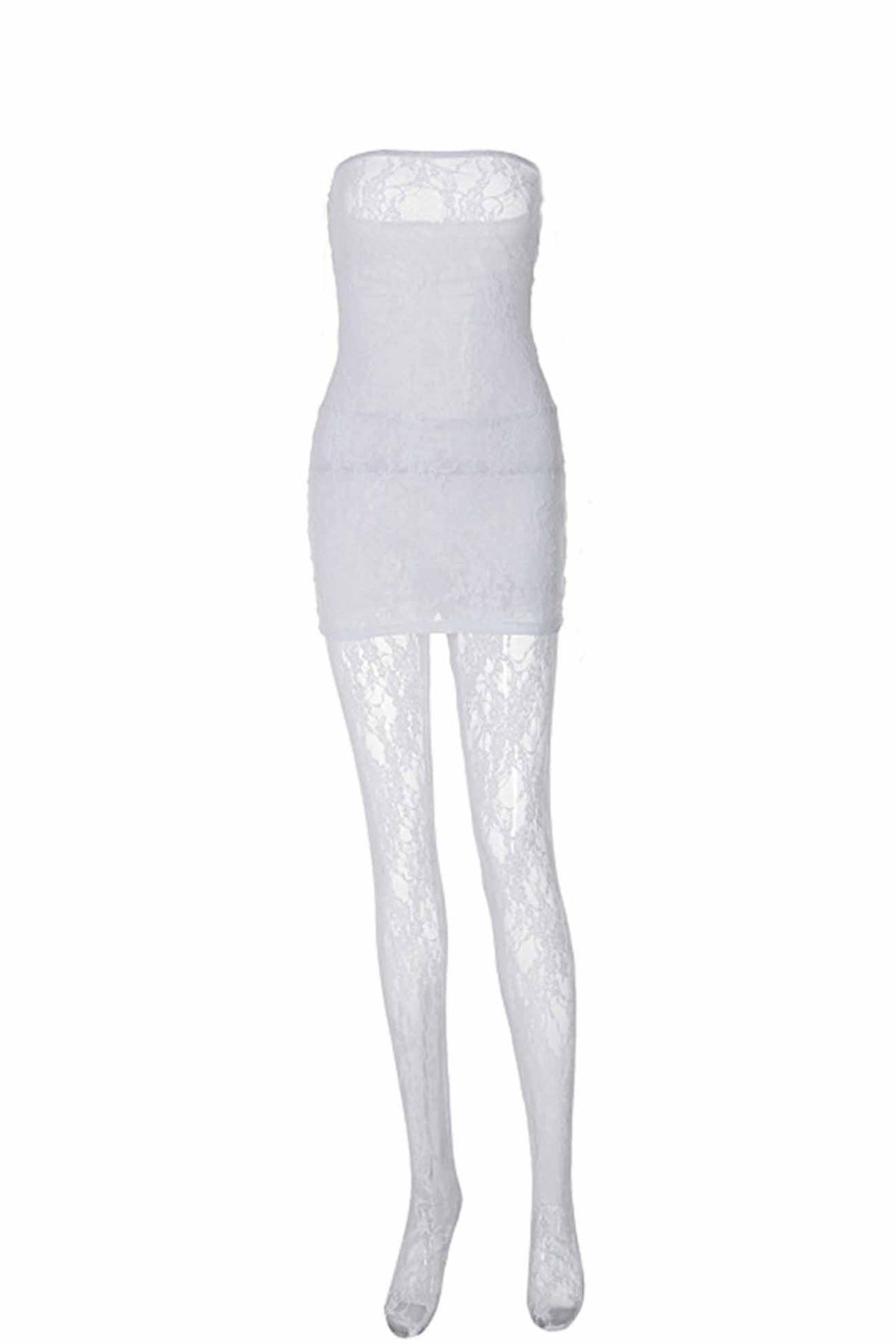 Strapless Floral Lace Bodycon Mini Leggings Two Piece Set - View 21