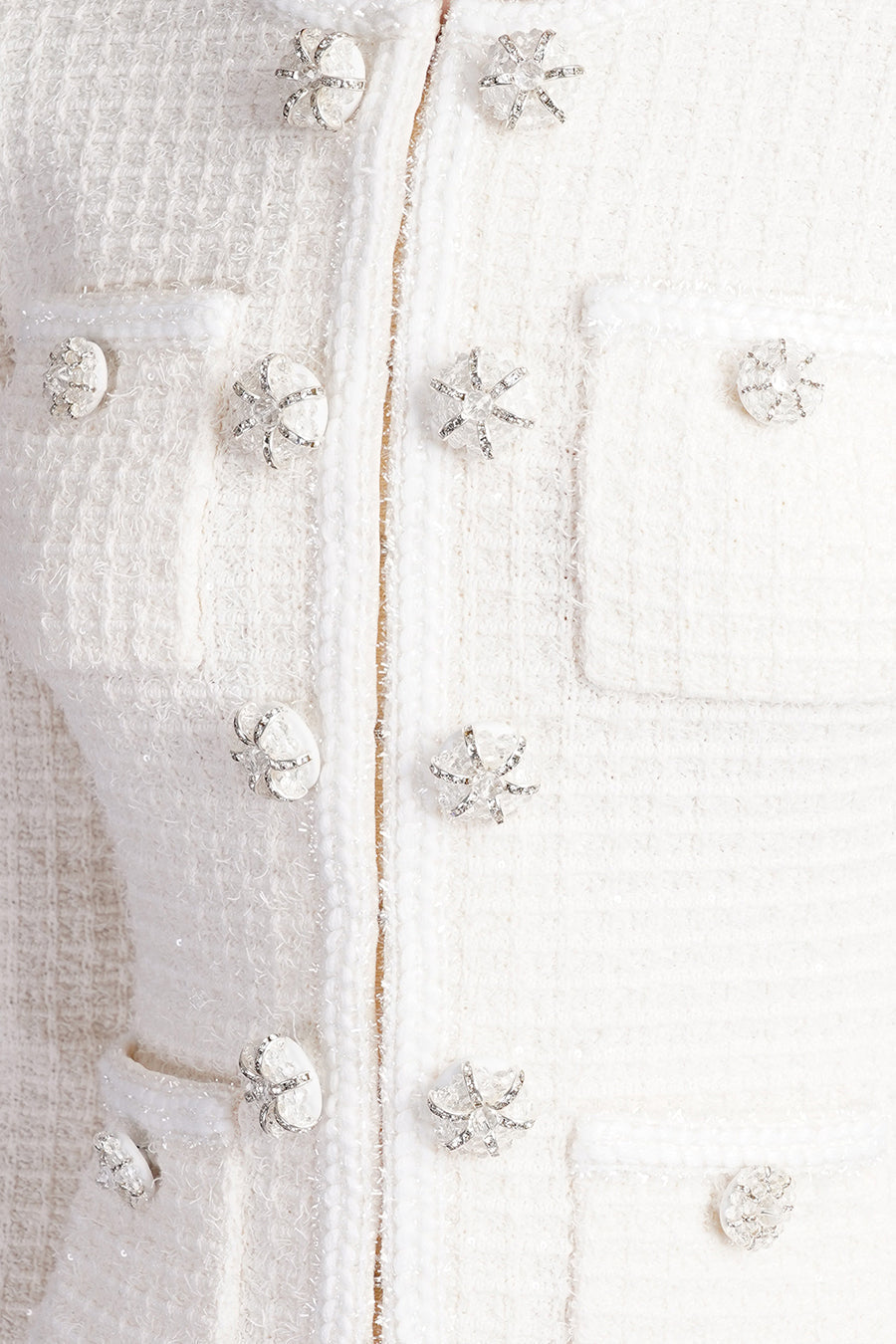 Waffle Knit Round Neck Crystal Floral Button Patch Pocket Ruffle Hem Mini Dress - View 9
