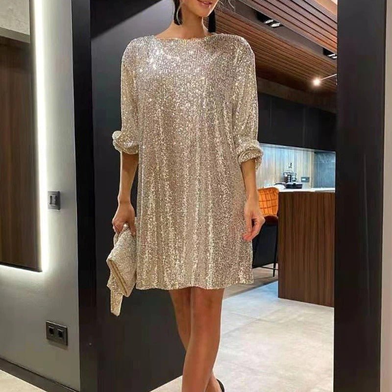 Sequin V-Neck Sleeveless Bodycon Mini Dress in White - View 2