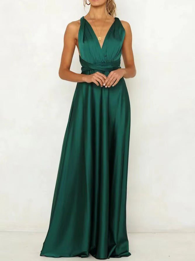 Halter Criss Cross Open Back Bow Detail Satin Maxi Gown - View 2