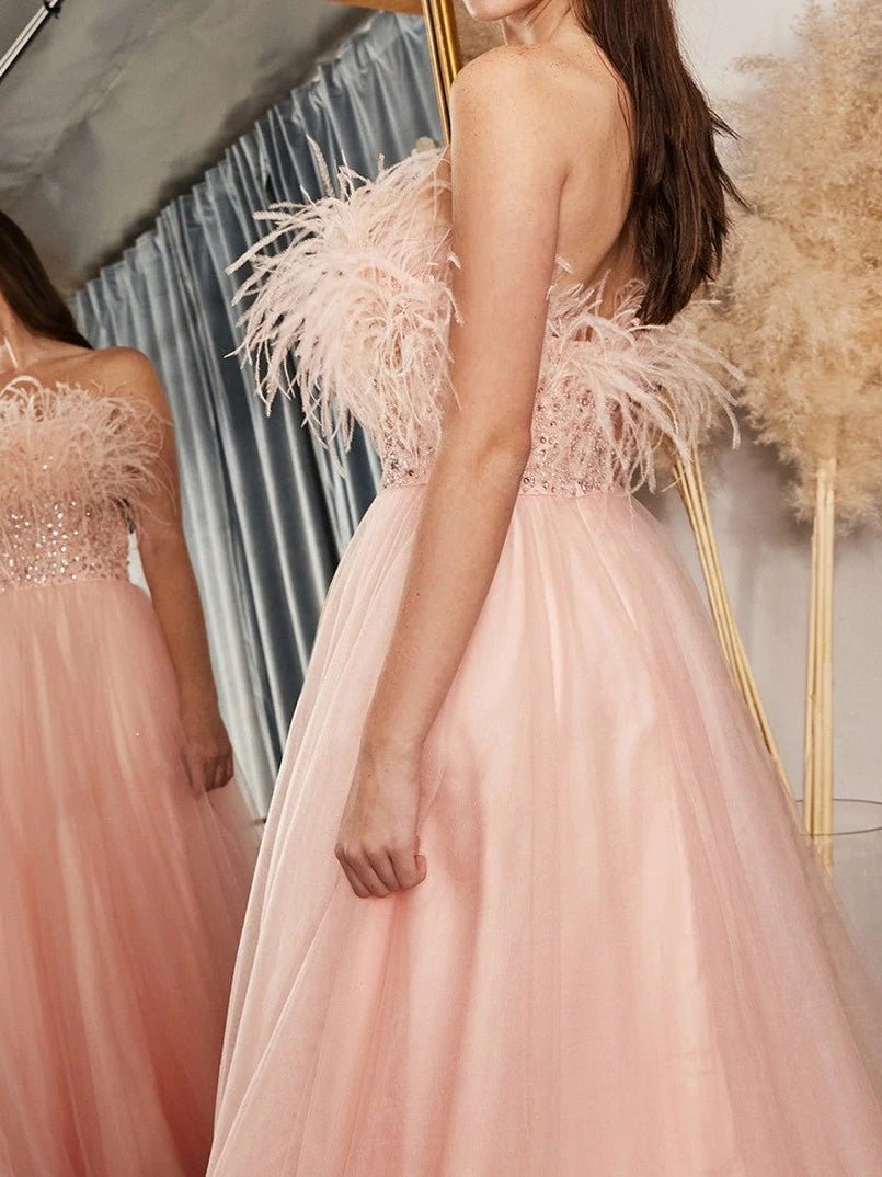 One-Shoulder Feather Sequin Panel Mesh Dress - View 3
