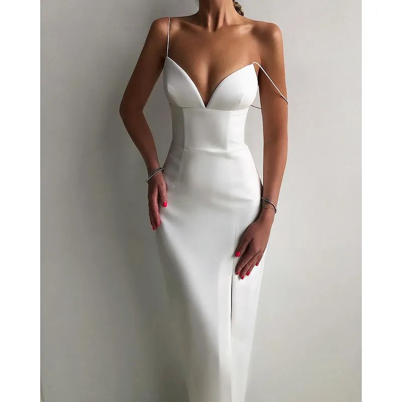 Spaghetti Strap Sweetheart Corset High Split Bodycon Midi Dress - View 4