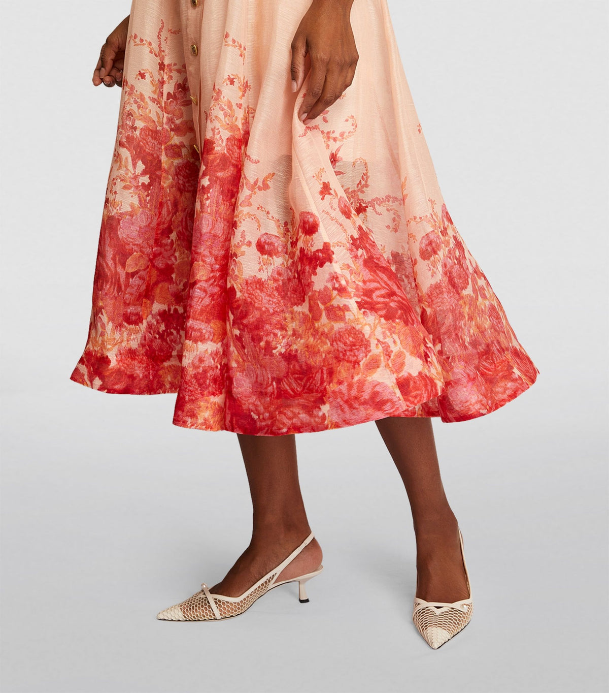 Floral Collared Short Sleeve Belted A-Line Midi Dress - View 3